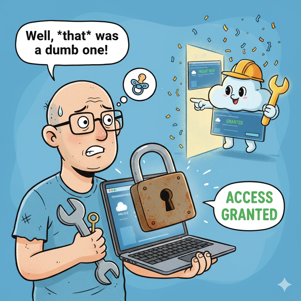 lighthearted illustration that captures the essence of the embarrassment and eventual triumph of getting locked out of your own ssh server